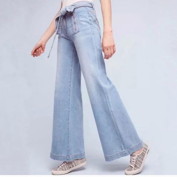 Pilcro and The Letterpress Anthropologie Wide Leg Belted Palazzo Jeans size 31 - Picture 3 of 12